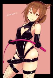 1girls breasts brown_hair cleavage dominatrix elbow_gloves eyebrows_visible_through_hair female female_only femdom fishnet_legwear fishnets inazuma_(kantai_collection) kantai_collection katsuten latex legwear leotard lingerie long_hair small_breasts stockings strap-on tagme whip rating:Explicit score:145 user:DirtySalve