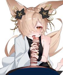 2boys absurdres animal_ears axescr bangs bar_censor bare_shoulders black_flower black_nails blonde_hair blush bridal_gauntlets brown_eyes censored collar collarbone commentary cuffs cum erection erune eyelashes eyeshadow femboy fingernails flower fox_boy fox_ears fox_tail girly granblue_fantasy hair_flower hair_ornament hair_over_one_eye hair_ribbon handjob hands_up heart heart-shaped_pupils hi_res highres interspecies japanese_clothes jewelry kneeling kou_(granblue_fantasy) long_hair long_sleeves looking_at_viewer looking_up makeup male male_focus male_only multiple_boys nail_polish nose_blush off_shoulder one_eye_covered open_mouth otoko_no_ko parted_bangs penis pov red_eyeshadow ribbon saliva sidelocks single_bare_shoulder sweat swept_bangs symbol-shaped_pupils tail teeth tongue transparent_background trap upper_teeth yaoi rating:Explicit score:68 user:bot