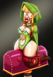 arms_behind_back belt_straps bit_gag blonde_hair blue_eyes bondage bondage_outfit breasts compass harness_bit_gag high_heel_boots hood_up hoodie hyrule_warriors large_breasts legs_tied leotard linkle necklace nintendo ragadabah sybian the_legend_of_zelda rating:Explicit score:37 user:gusat