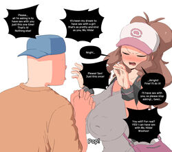 1boy 1girls big_breasts dialogue english_text female hilda_(pokemon) light-skinned_male light_skin pokemon pokemon_bw sex_request simp speech_bubble text woohyoot rating:Questionable score:138 user:Decompyler