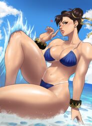 1girls 2022 absurd_res absurdres beach bikini blue_bikini breasts brown_eyes brown_hair capcom chun-li echosaber female female_only g-string g-string_only hips huge_breasts mature_female milf outdoors short_hair solo street_fighter string_bikini thick_thighs thighs thong_bikini thunder_thighs twin_buns water wet wide_hips rating:Questionable score:529 user:ZetaReborn