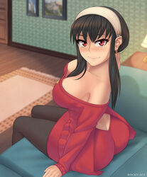 1girls ass assassin big_ass big_breasts big_butt black_hair breasts eye_contact female_focus female_only hairband leggings long_hair looking_at_viewer red_eyes rocky-ace sitting_on_person spy_x_family thick_thighs thighs thorn_princess yor_briar yor_forger rating:Questionable score:99 user:Thebuki