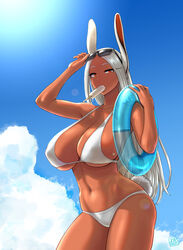 1girls alternate_breast_size big_breasts bikini bikini_bottom bikini_top breasts bunny_ears bunny_girl bunny_tail cleavage dark-skinned_female dark_skin female female_only hair hips huge_breasts long_hair looking_at_viewer miruko my_hero_academia pepsitou popsicle popsicle_in_mouth red_eyes rumi_usagiyama solo solo_female sunglasses sunglasses_on_head swimsuit swimwear white_bikini white_hair rating:Explicit score:131 user:daft_human