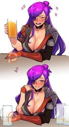 1girls alcohol armor asymmetrical_clothes bangs beer beer_mug blush breasts cape choker cleavage closed_eyes comic comic_page comic_panel cup drinking drunk female female_only fire_emblem fire_emblem:_three_houses fire_emblem_warriors:_three_hopes gloves hair_bun hair_over_one_eye holding holding_cup kukumomo large_breasts long_hair looking_at_viewer mug naughty_face nintendo open_mouth purple_eyes purple_hair seductive seductive_smile shez_(female)_(fire_emblem) shez_(fire_emblem) simple_background single_hair_bun sitting smile rating:Questionable score:147 user:kris923