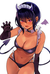 1girls big_breasts bikini bob_cut bra breasts brown_skin cleavage dark_skin demon_girl demon_horns demon_tail detached_collar elbow_gloves eyeliner female female_only frills gloves konbu_wakame lilith_(saikin_yatotta_maid_ga_ayashii) lingerie maid maid_headdress makeup mole mole_on_breast mole_under_eye panties pink_eyes saikin_yatotta_maid_ga_ayashii short_hair tail rating:Explicit score:175 user:Spokon-desu