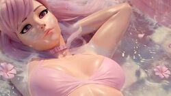 1girls 3d 3d_(artwork) 720p arm_up armpits asian asian_female bangs bare_arms bare_shoulders bath bikini bikini_top blizzard_entertainment bubble choker cleavage close-up collar d.va expressionless face_markings facial_markings female female_focus female_only flowers forceballfx glitter hand_behind_head lip_gloss long_hair mascara medium_breasts on_back overwatch partially_submerged pendant petals pink_eyebrows pink_eyes pink_hair pink_lipstick shiny_skin soap_bubbles solo solo_female solo_focus upper_body whisker_markings rating:Questionable score:141 user:xplosive93