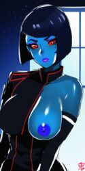 2d alien alien_girl areolae armwear artist_request bare_shoulder beauty_mark big_breasts black_clothing blue-skinned_female blue_body blue_hair blue_oni_(artist) blue_skin breasts che'rri chiss clothed_female clothing eyebrows eyelashes female female_only front_view hair humanoid imperial_officer large_breasts lips long_eyelashes looking_at_viewer military_uniform mole mole_under_eye nipples nudity one_breast_out partially_clothed red_eyes shiny_skin short_hair signature simple_background solo star_wars star_wars:_the_old_republic stars uniform violet_lipstick violet_nipples rating:Explicit score:119 user:WSC14