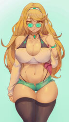 1girls 2022 absurd_res bags bimbo blonde_female blonde_hair booty_shorts breasts candy choker cleavage crop_top cutesexyrobutts_(style) detached_sleeves female female_only gold_eyes green-tinted_eyewear hairband hi_res hips huge_breasts lesottart long_hair looking_at_viewer looking_over_eyewear looking_over_glasses looking_over_sunglasses midriff mythra nintendo panties purse short_shorts shorts simple_background skindentation slim_waist sunglasses swept_bangs tank_top thick_thighs thigh_gap thighhighs thighs thong tinted_eyewear unbuttoned_shorts wide_hips wristwatch xenoblade_(series) xenoblade_chronicles_2 rating:Questionable score:382 user:ZetaReborn