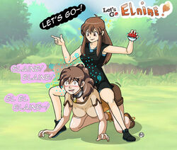 2girls all_fours boots breasts brown_eyes brown_hair clothed_female collar dominatrix elaine_(pokemon) english_text femdom femsub green_(pokemon) hypnosis long_hair medium_breasts mind_control nintendo outside pet_play petplay poke_ball pokemon pokemon_lgpe pokemon_rgby sera-fuku shirt shoes shorts sitting_on_person sitting_on_sub tennis_shoes text rating:Explicit score:48 user:gusat