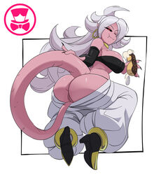 1girls android_21 ass big_ass big_breasts breasts curvaceous dragon_ball dragon_ball_fighterz dragon_ball_z earrings female female_only long_hair majin_android_21 pants_down pink_body pink_skin pointy_ears pussy red_eyes schpicy solo solo_female tail thick_thighs thighs white_hair rating:Explicit score:208 user:Thebuki