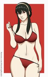 assassin blackcapbandit cleavage dark_hair lingerie pinup red_eyes spy_x_family thorn_princess yor_briar yor_forger rating:Questionable score:22 user:BlackCapBandit