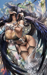 albedo_(overlord) horns hourglass_figure massive_breasts overlord_(maruyama) sakimichan succubus succubus_horns succubus_wings thick_thighs rating:Explicit score:72 user:The_Realistic