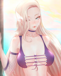 1girls bikini bikini_top blonde_hair blue_eyes female female_only fishnet_armwear fishnets front-tie_bikini hair_over_one_eye ino_yamanaka jewelry lipstick long_hair looking_at_viewer loose_hair makeup mcdobo naruto naruto:_the_last naruto_(series) naruto_shippuden necklace revealing_swimsuit skimpy skimpy_bikini smile solo solo_focus swimsuit upper_body very_long_hair rating:Questionable score:159 user:2BHonestWU