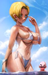 1boy 1girls absurd_res android_18 bikini blonde_female blonde_hair blue_eyes breasts cleavage dragon_ball dragon_ball_super dragon_ball_super_super_hero dragon_ball_z elitenappa erect_nipples erect_nipples_under_clothes female female_focus hi_res krillin kuririn large_breasts micro_bikini nipple_bulge partially_submerged short_hair swimsuit thighs wide_hips rating:Explicit score:209 user:WatchTheLanguage