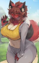 animal_ears anthro anthro_only belly belly_button big_breasts blush breasts child_bearing_hips cleavage clothing curves curvy female franchesca_(garasaki) fur furry furry_belly furry_breasts furry_ears furry_female furry_only furry_tail hips huge_breasts large_breasts paws solo suurin_(ksyaro) sweat sweating sweaty tagme tail thick thick_thighs thighs tummy wide_hips yellow_eyes rating:Questionable score:168 user:Fumeknight1