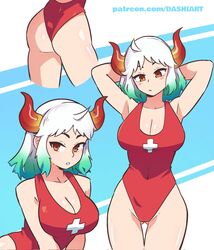 1girls armpits big_breasts bikini blonde_female blue_hair breasts brown_eyes clothed clothing curvy dashi_art ear_piercing earrings female female_only gradient_hair hi_res highres hoop_earrings horned_humanoid horns humanoid large_breasts leotard lifeguard light-skinned_female light_skin long_hair looking_at_viewer multicolored_hair multiple_views one_piece oni oni_female oni_horns revealing_clothes simple_background solo swimsuit two_tone_hair white_hair wide_hips yamato_(one_piece) youkai rating:Explicit score:244 user:Pickle666