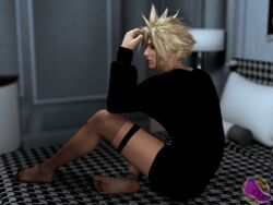 1boy 3d 3d_(artwork) blender blender_(software) bobbysnaxey closed_eyes clothed cloud_strife crossdressing crying feet femboy final_fantasy final_fantasy_vii final_fantasy_vii_remake fishnet_stockings fishnets gay girly light-skinned_femboy light-skinned_male light_skin male male_only pinup sad solo stockings trap twink yaoi rating:Explicit score:83 user:BobbySnaxey