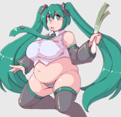 1girls belly big_belly big_breasts breasts chubby chubby_female fat female hatsune_miku kittenboogers light-skinned_female light_skin long_hair overweight solo solo_female thick_thighs thighhighs vocaloid white_background rating:Questionable score:93 user:degen444