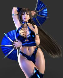 1girls 3d abs alternate_hairstyle big_breasts capcom chun-li cleavage cosplay crossover crossover_cosplay fan female female_only gcb kitana_(cosplay) mortal_kombat pose posing solo street_fighter thick_thighs rating:Questionable score:98 user:Crcole331