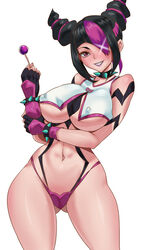 1girls 2022 barely_clothed black_hair bodypaint breasts capcom female female_only glowing_eyes hair_over_one_eye hips holding_object huge_breasts juri_han light-skinned_female light_skin lollipop purple_eyes short_hair slim_waist smile solo street_fighter street_fighter_6 thelorope thick_thighs thighs wide_hips rating:Explicit score:110 user:ZetaReborn