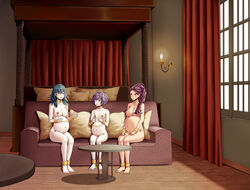 3girls ankle_cuffs bare_legs bare_shoulders barefoot bernadetta_von_varley bondage braid braided_ponytail breasts brown_eyes byleth_(fire_emblem) byleth_(fire_emblem)_(female) candle chains closed_eyes collar collarbone completely_nude couch cuffs dark-skinned_female dark_skin female female_only femsub fire fire_emblem fire_emblem:_three_houses hair_over_shoulder happy happy_sub harem indoors legs long_hair medium_hair multiple_girls multiple_pregnancies multiple_subs nintendo nipple_piercing nipples nude nude_female open_mouth petra_macneary piercing pillow ponytail pregnant purple_eyes purple_hair saikunartworks short_hair shoulders sitting slave small_breasts smile sofa talking teal_hair wrist_cuffs rating:Questionable score:97 user:kris923