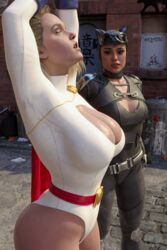 2girls 3d 3d_(artwork) batman_(series) big_breasts black_hair blender blender_(software) blonde blonde_female blonde_hair boob_window breast_awe breast_envy brown_eyes catwoman checking_out cleavage cleavage_cutout closed_eyes clothed dc dc_comics duo eyeshadow female female_only fully_clothed glistening_breasts human human_only injustice_2 kara_zor-l kryptonian large_breasts lesbian light-skinned_female light_skin looking_at_breasts lustful_gaze oblivious power_girl qyti selina_kyle short_hair showing_off_breasts staring_at_breasts stretching superheroine superman_(series) supervillainess sweat thick_thighs villain voluptuous voluptuous_female yuri rating:Questionable score:176 user:Oni78