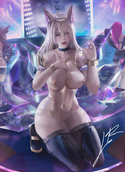 9_tails ahri alternate_costume alternate_hair_color alternate_hairstyle animal_ear_fluff animal_ears animal_girl areola belly big_breasts blonde_female blonde_hair breasts busty cleavage clothing crystal_tail curves curvy curvy_body curvy_female curvy_figure curvy_hips eyelashes eyeliner eyeshadow facial_markings female female_only fluffy fluffy_ears fox fox_ears fox_girl fox_tail hourglass_figure humanoid inner_ear_fluff k/da_ahri k/da_series kemonomimi kitsune large_breasts league_of_legends light-skinned_female light_skin littlerusky long_hair multiple_tails naked navel nine_tailed_fox nipples nude pale-skinned_female pale_skin riot_games tail thighs vastaya video_games yellow_eyes rating:Explicit score:57 user:LewdVesani