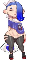 blue_hair clothing deep_cut_(splatoon) female female_only grey_impact octoling octoling_girl paper_fan shiver_(splatoon) splatoon splatoon_3 thick_thighs white_background rating:Questionable score:80 user:MasterV2