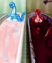 anthro bath bathing blood blood_bath breasts brenda_sawruss color dinosaur female female_only front_view multiple_females scalie thorne rating:Explicit score:7 user:bot