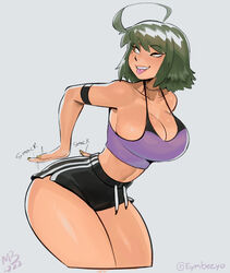 1girls big_breasts booty_shorts breasts cleavage clothed curvy eager eymbee female female_only green_hair liz_(flytrapxx) short_hair shorts showing_off_ass simple_background solo tagme teasing thick_thighs thighs tongue_out rating:Questionable score:326 user:conmazda