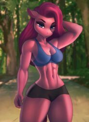 2021 abs anthro anthrofied aozee arm_behind_head athletic athletic_female black_pupils blue_eyes bra breasts digital_media_(artwork) equine equine_humanoid eyebrows eyelashes female female_only friendship_is_magic furry furry_female furry_only hair hasbro long_hair looking_at_viewer mammal mammal_humanoid mild_tomboy muscular muscular_female my_little_pony navel no_humans outside pink_body pink_hair pinkie_pie_(mlp) shorts solo solo_female sportswear standing straight_hair tagme tomboy white_sclera rating:Questionable score:36 user:MapleF104