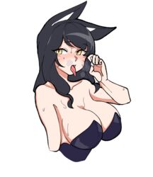 2022 ahri animal_ears black_hair blush breasts bunnysuit cleavage fox_ears heavy_breathing large_breasts league_of_legends long_hair looking_at_viewer okdam riot_games sexually_suggestive sweat tagme tongue tongue_out visible_breath yellow_eyes rating:Questionable score:74 user:AbsoluteTerritory