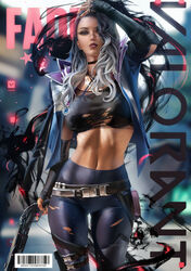 1girls barcode belt bra breasts clothing fade_(valorant) female female_only fishnets gun highres jacket looking_at_viewer magazine_cover middle_eastern middle_eastern_female midriff navel piercing riot_games ripped_clothing sakimichan slim_waist solo thick_thighs thighs torn_clothes turkish turkish_female valorant watermark wide_hips rating:Questionable score:234 user:Kockhallon