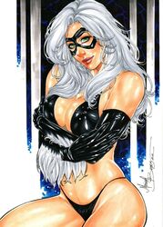 1girls bikini_bottom black_bikini black_cat_(marvel) curvaceous_figure curvy_body curvy_female curvy_figure ed_benes_studio erect_nipples felicia_hardy green_eyes latex_bikini latex_bikini_top latex_gloves latex_thong long_hair looking_at_viewer mariah_benes marvel marvel_comics red_lipstick seductive_look solo_female tagme voluptuous_female white_hat rating:Explicit score:23 user:Dragon98