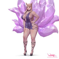 1girls ahri animal_ears blonde_female breasts cleavage clothing female female_only fully_clothed high_heels k/da_ahri k/da_series kemonomimi large_breasts league_of_legends pinkdrawz platform_heels revealing_clothes skin_tight skindentation slutty_outfit solo solo_female standing strappy_heels thick_thighs voluptuous wide_hips rating:Questionable score:130 user:Fried_Pear