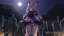 1futa backlighting balls big_breasts big_penis bottomless breasts bunny_ears bunny_girl choker clothed clothing corset detailed detailed_background dress_lift erect_penis erection frills futa_only futanari hairless_balls hairless_penis human light-skinned_futanari light_skin lolita_fashion looking_at_penis looking_down moonlight mostly_clothed nipple_bulge penis precum precum_drip presenting_penis red_eyes sayuridrawsthings scars self_upload solo standing thick_thighs tombstone tongue_out twintails undead white_hair zombie zombie_girl rating:Explicit score:52 user:sayuridrawss