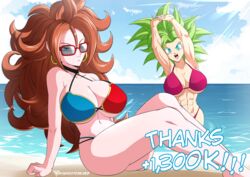 2girls android_21 android_21_(human) big_breasts bikini blue_eyes byghosteduard calf_muscles dragon_ball dragon_ball_super dragon_ball_z earrings female female_focus green_hair kefla legendary_super_saiyan muscular muscular_female only_female potara_earrings shounen_jump super_saiyan super_saiyan_2 swimsuit rating:Questionable score:60 user:by_ghost