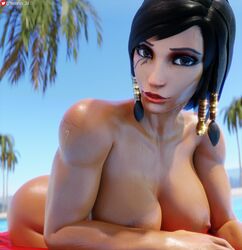 1girls 3d absurd_res ass big_ass big_breasts breasts dark-skinned_female female female_only fit fit_female hi_res highres nemesis_3d overwatch pharah pool shiny_skin tattoo wet wet_skin rating:Explicit score:84 user:Nemesis_3d