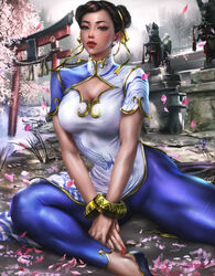 1girls 2022 alternate_version_available asian asian_female big_breasts breasts brown_eyes brown_hair capcom cherry_blossoms chun-li cleavage female female_only fully_clothed logan_cure looking_at_viewer realistic solo street_fighter street_fighter_6 thick_thighs rating:Safe score:88 user:HMS091189