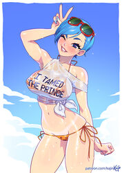 1girls big_breasts bikini blush breasts bulma_briefs dragon_ball dragon_ball_z female female_only kajinman large_breasts looking_at_viewer solo transparent_clothing wet wet_shirt rating:Explicit score:445 user:justausername