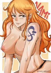 big_breasts breasts brown_eyes color colored female female_only long_hair nami nipples one_piece orange_hair phil96art post-timeskip solo_female tattoo white_skin rating:Explicit score:72 user:phil96