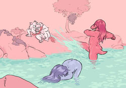 ambiguous_gender ass blue_body blue_hair blue_skin casual casual_exposure casual_nudity deltarune female feral goat goat_horns gremlin hi_res high_resolution human kris_(deltarune) long_hair male nude outdoors petsusie pink_scales playing pond primitive ralsei scalie scalie_humanoid scarf scenery sharp_teeth snout susie_(deltarune) tail tree water white_fur rating:Questionable score:44 user:RISE-16