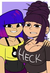 2girls bangs beehive_hairdo big_breasts black_eyes black_hair breasts cleavage clothing command_grab crossover english_text female_only glitch_techs hand_on_shoulder long_hair looking_at_viewer miko_kubota navel netflix nickelodeon nuclearwasabi original_character penken pink_highlights purple_hair sidelocks simple_background smile smooth_skin watermark rating:Questionable score:79 user:HydratedAcorn