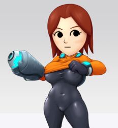 1girls arm_cannon big_breasts bodysuit breasts brown_hair cameltoe cowboy_shot erect_nipples female female_only gloves grey_background grey_impact lifted_by_self looking_to_the_side mii mii_gunner mii_gunner_(smash_4) mob_face navel nintendo nipples orange_hair orange_shirt orange_sweater png shirt_lift shortstack skin_tight solo solo_focus super_smash_bros. super_smash_bros._for_nintendo_3ds_and_wii_u thick thick_thighs wide_hips rating:Explicit score:141 user:tritu