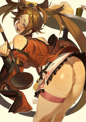 ass asshole breasts brown_eyes brown_hair clothed_female cum cum_in_pussy cum_trail dumptruck_ass dumptruck_butt guilty_gear kuradoberi_jam ladle no_panties open_mouth poch4n sweat thick_thighs twintails rating:Explicit score:146 user:BillyJoe