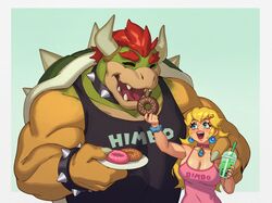 big_breasts bimbo blonde_female blonde_hair blue_eyes boba_tea bowser bubble_tea doughnut earrings female himbo hunk larger_male male mario_(series) muscular_male nintendo princess_peach rizdraws size_difference smaller_female tank_top tapioca_balls wholesome rating:Safe score:286 user:Catwoman