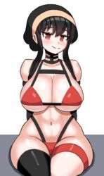 1girls big_breasts black_hair blush breasts eye_contact female female_only genki2d long_hair looking_at_viewer red_eyes sitting smile solo solo_female spy_x_family thick_thighs thighs wide_hips yor_briar rating:Questionable score:50 user:Thebuki