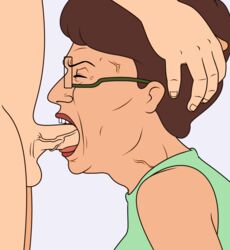 closed_eyes deepthroat deepthroat_smile eyes_closed facefuck fellatio forced gag gagging glasses hand_on_another's_head hand_on_head head_grab king_of_the_hill kneeling mature_female milf old older_female open_mouth oral peggy_hill teeth teeth_showing testicles throat_barrier throat_bulge tight_throat veiny_penis rating:Explicit score:49 user:tlid