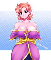 aka_nobodyy alternate_breast_size big_breasts black_eyes chronoa cleavage clothed dragon_ball dragon_ball_heroes dragon_ball_super dragon_ball_xenoverse dragon_ball_z hourglass_figure pink_hair pink_skin purple_dress rating:Explicit score:156 user:reese66