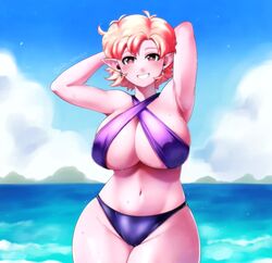 aka_nobodyy alternate_breast_size beach big_breasts bikini chronoa cleavage dragon_ball dragon_ball_heroes dragon_ball_super dragon_ball_xenoverse dragon_ball_z earings earrings giant_breasts grin grinning pink_eyes pink_skin purple_bikini purple_swimsuit short_hair smile summer swimsuit rating:Explicit score:155 user:reese66